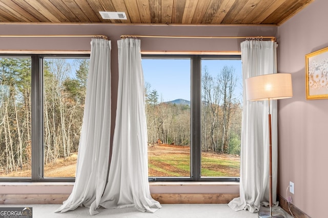 interior space with wood ceiling