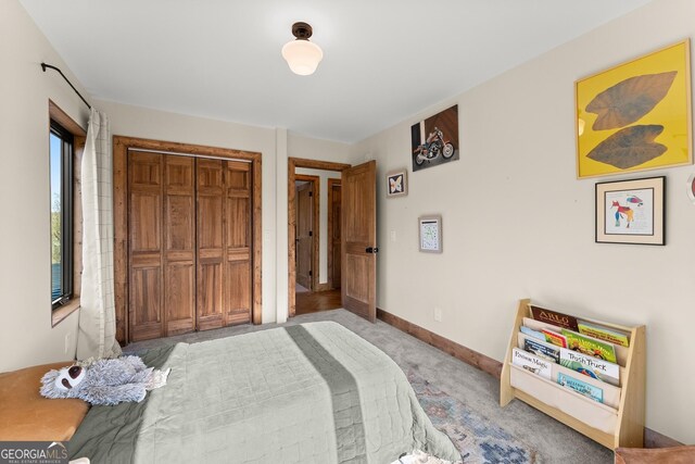 carpeted bedroom featuring a closet