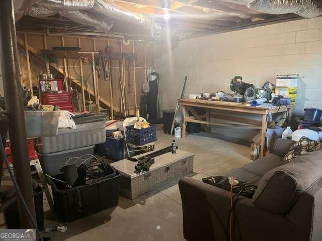 basement featuring a workshop area