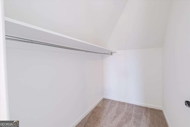 spacious closet with carpet flooring and lofted ceiling