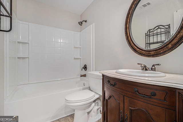 full bathroom featuring tile patterned floors, vanity, toilet, and tub / shower combination