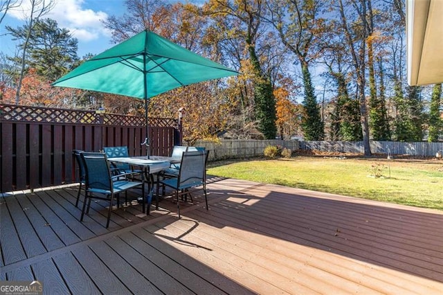 deck featuring a lawn