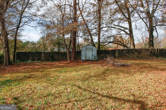 view of yard with a storage shed