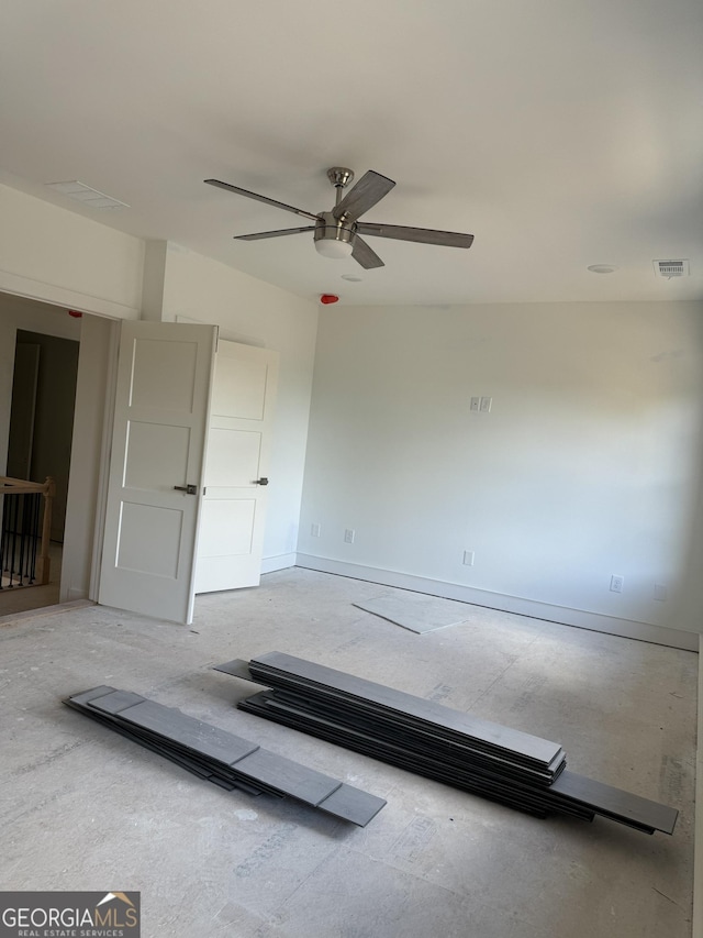 workout area with ceiling fan