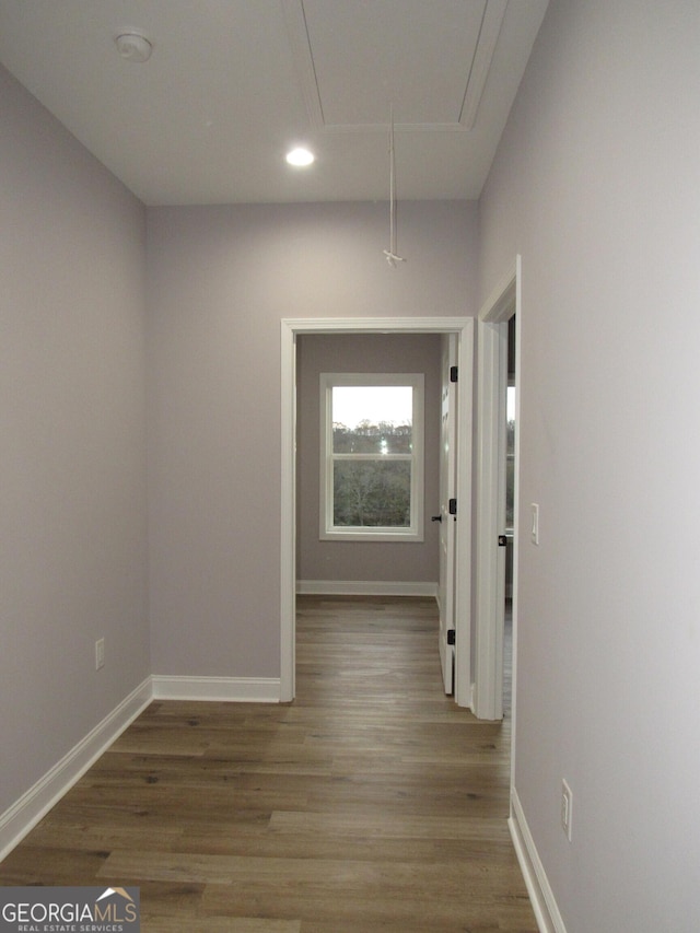 corridor featuring wood-type flooring