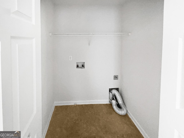 laundry room with hookup for an electric dryer, washer hookup, and carpet floors