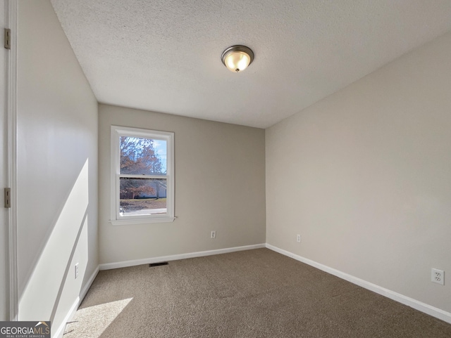 unfurnished room featuring carpet flooring and a textured ceiling