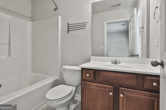 full bathroom with vanity, toilet, and tub / shower combination