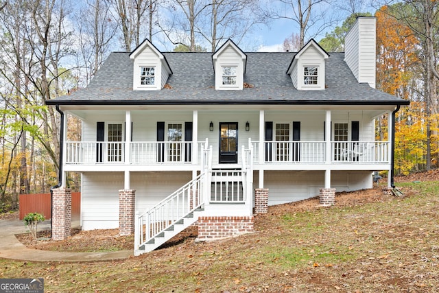 view of front facade featuring covered porch