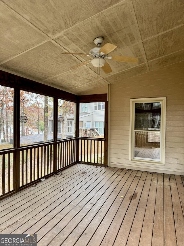 wooden terrace with ceiling fan