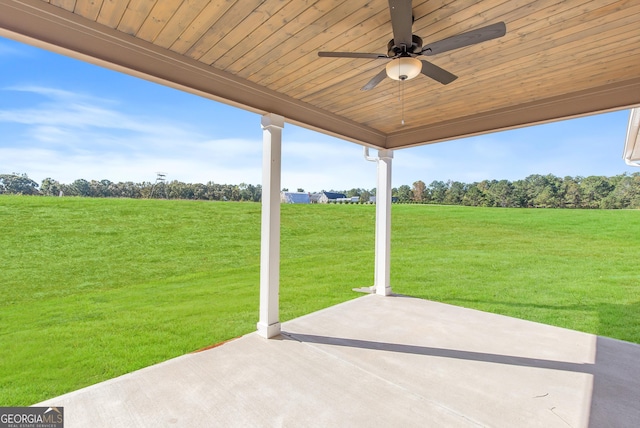 view of patio / terrace with a rural view and ceiling fan