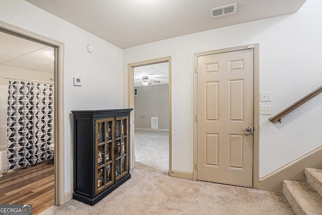 hallway with light carpet