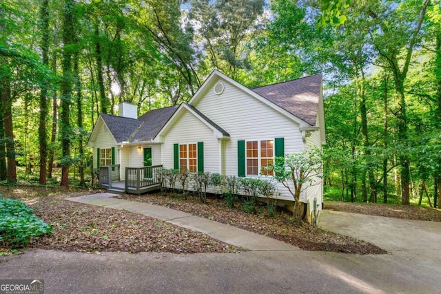 view of front of home with a deck