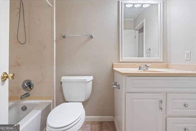 full bathroom with tile patterned floors, vanity, toilet, and shower / tub combination