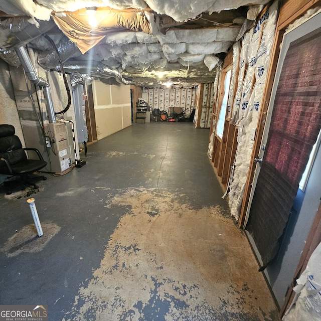 basement with heating unit