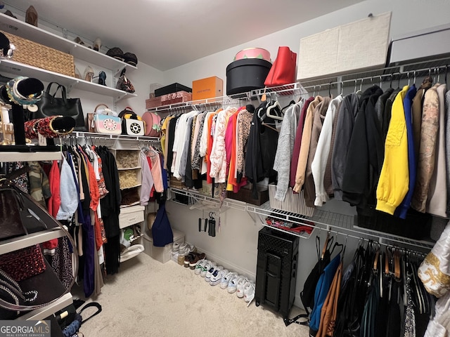 walk in closet featuring carpet