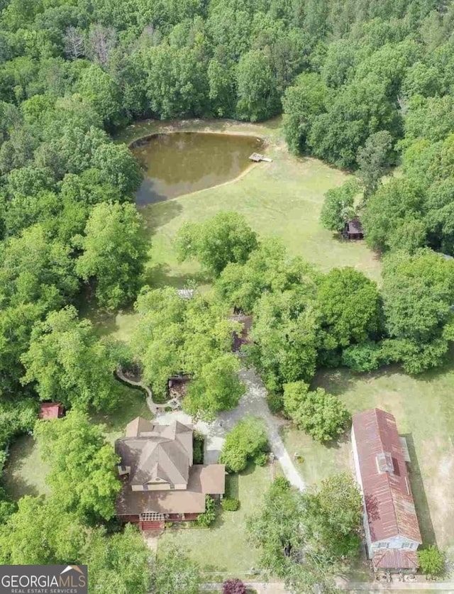 aerial view featuring a water view