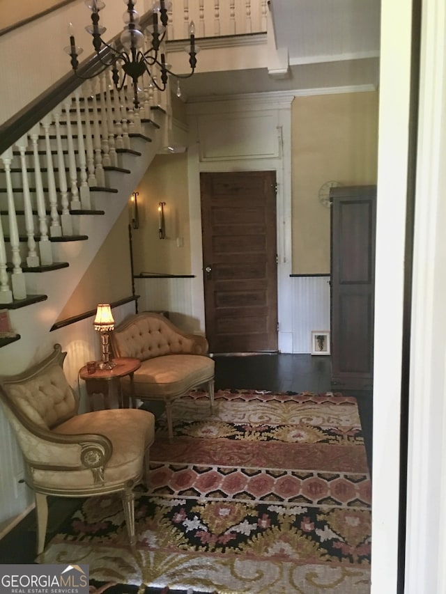 interior space featuring an inviting chandelier