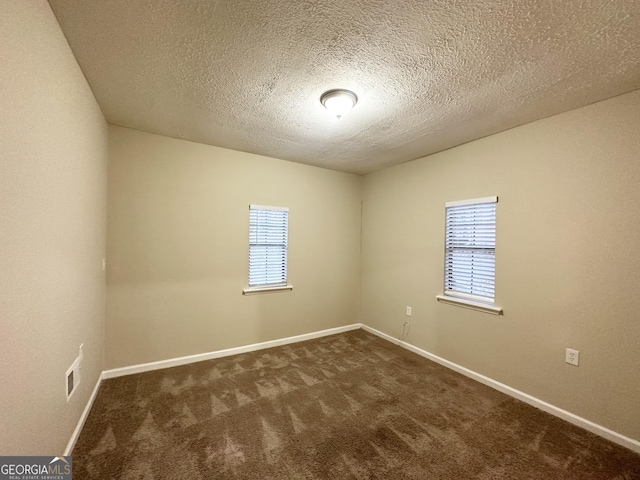 carpeted empty room with a textured ceiling and plenty of natural light