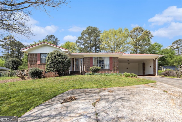 1228 Old Rockmart Rd SE, Silver Creek, GA 30173 - ranch-style home featuring brick siding, driveway, a carport, a front yard, and entry steps