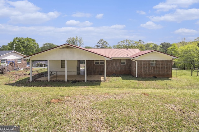 1228 Old Rockmart Rd SE, Silver Creek, GA 30173 - back of house with a patio area, metal roof, and brick siding