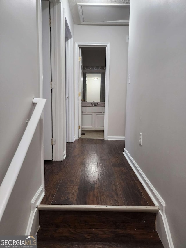 hall featuring dark hardwood / wood-style flooring and sink