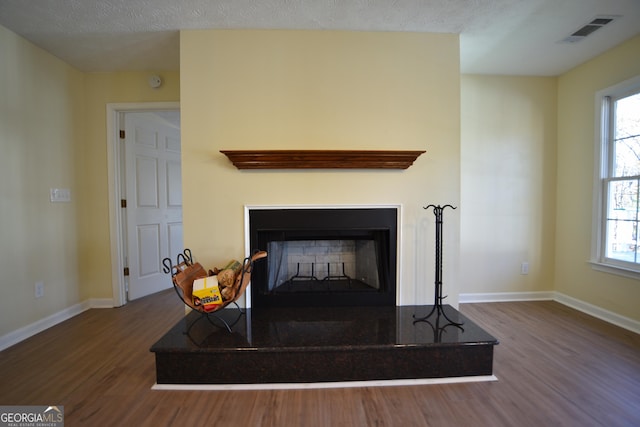 room details with wood-type flooring and a textured ceiling