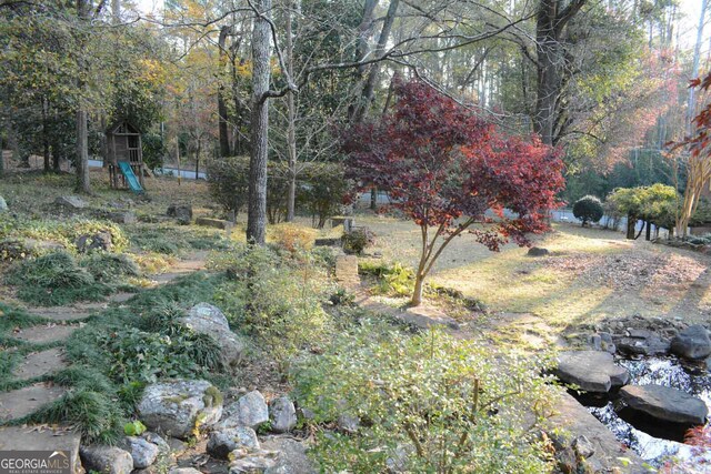 view of yard with a playground