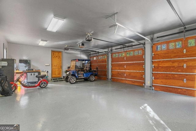 garage with a garage door opener