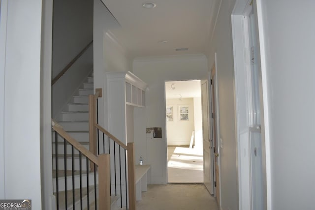 hallway with ornamental molding