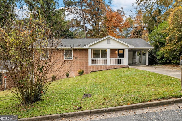 ranch-style home with a front lawn and a carport