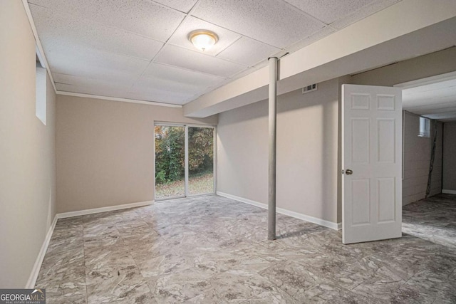 basement with a drop ceiling