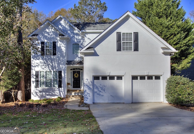 front facade with a garage