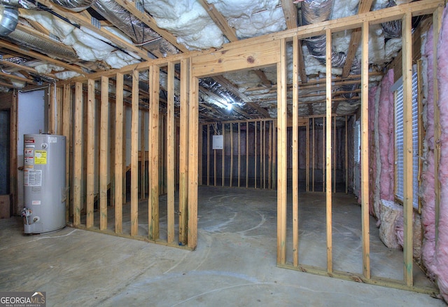 basement featuring gas water heater