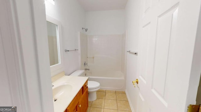 full bathroom featuring shower / bathing tub combination, tile patterned flooring, vanity, and toilet