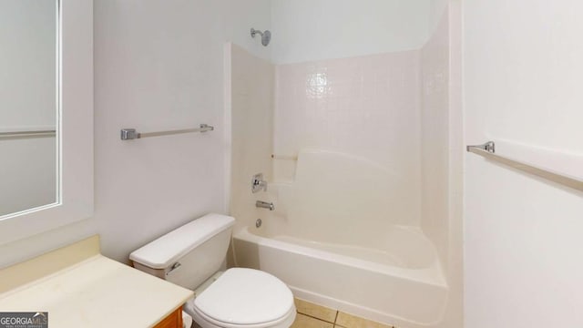 full bathroom with shower / tub combination, tile patterned flooring, vanity, and toilet