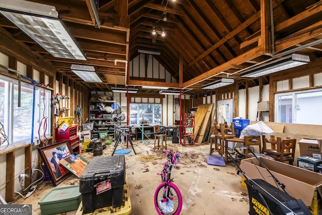 misc room featuring vaulted ceiling, a wealth of natural light, and concrete floors