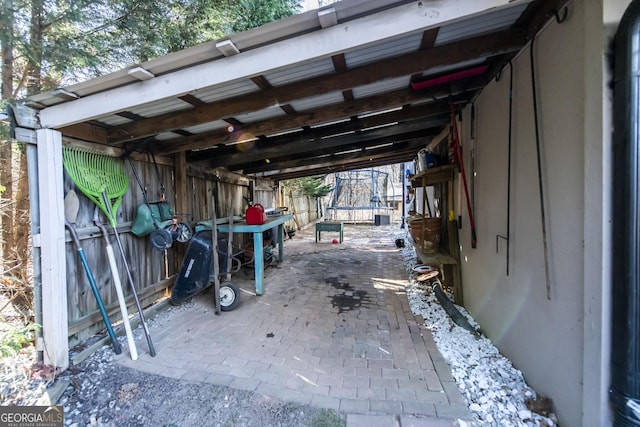 garage featuring a trampoline