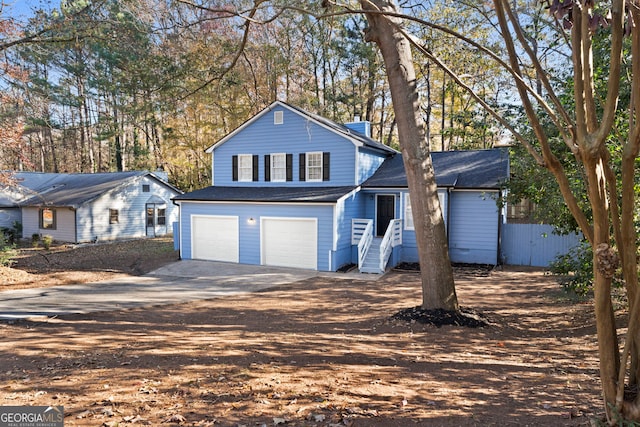 front facade with a garage