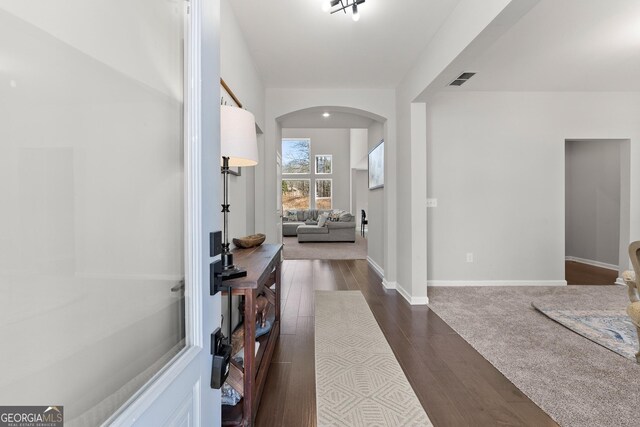 hall featuring dark hardwood / wood-style flooring