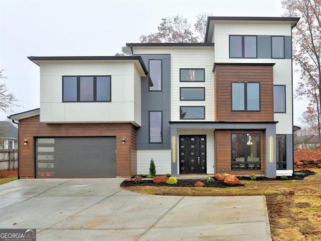 contemporary home featuring a garage