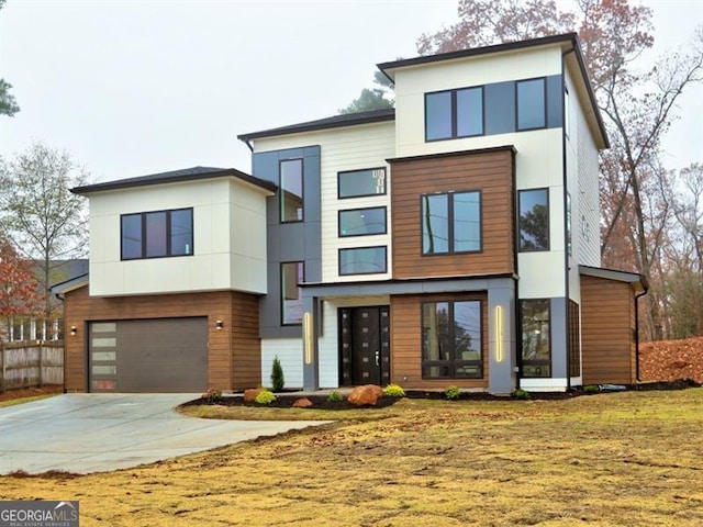 contemporary home with a garage