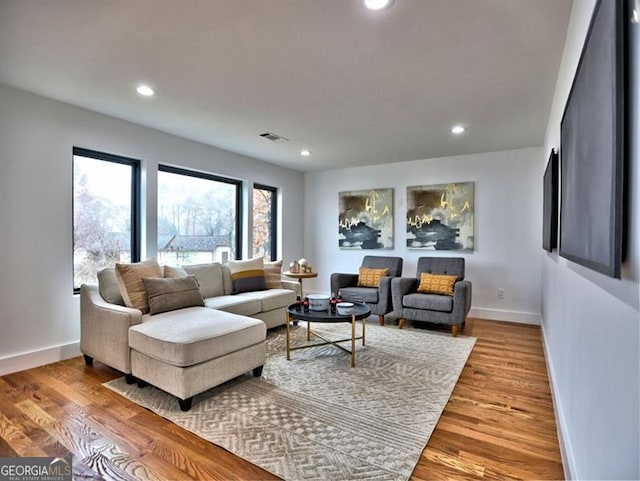 living room with light wood-type flooring