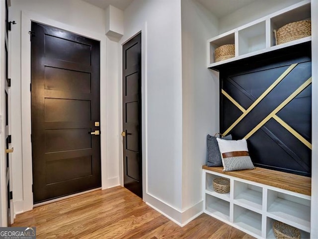 mudroom featuring wood-type flooring