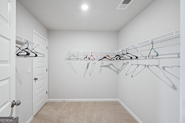 spacious closet with light colored carpet