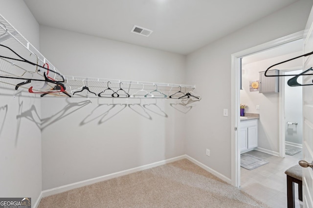 spacious closet with light colored carpet