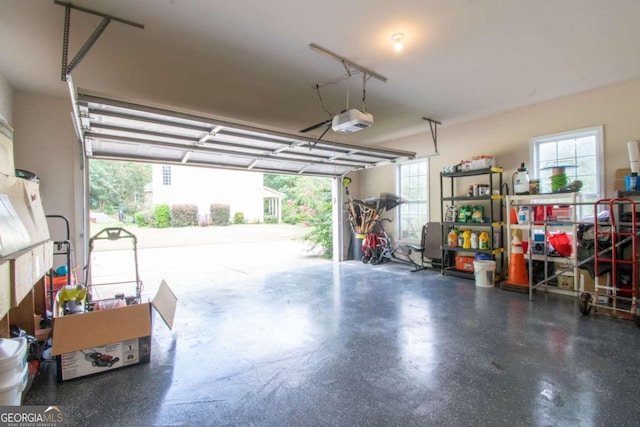 garage with a garage door opener