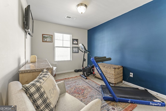 workout room with carpet floors