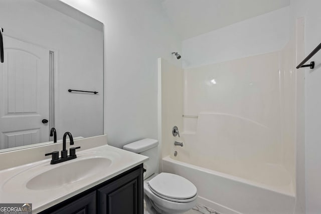 full bathroom featuring vanity, shower / bathing tub combination, and toilet