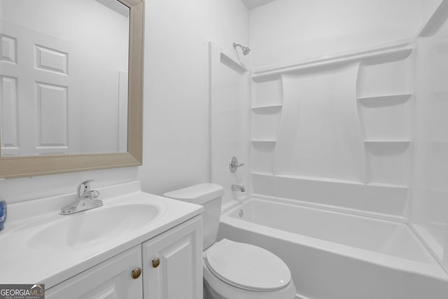 full bathroom featuring vanity, toilet, and shower / washtub combination